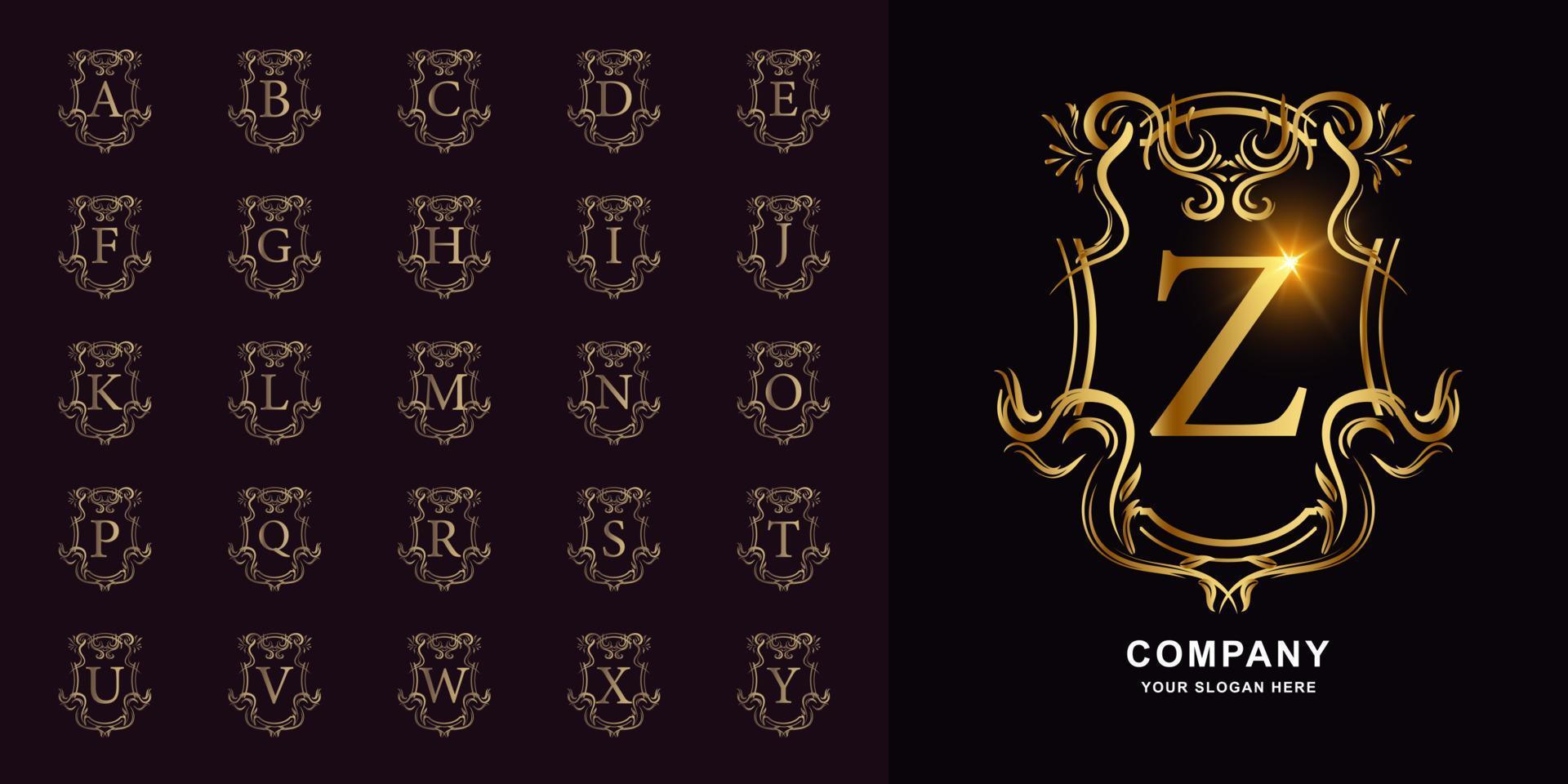 Collection initial alphabet with luxury ornament floral frame vector
