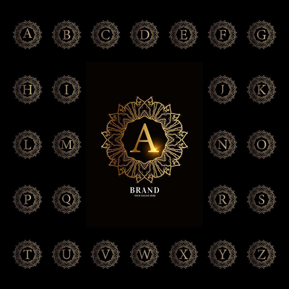 Collection initial alphabet with luxury ornament floral frame vector