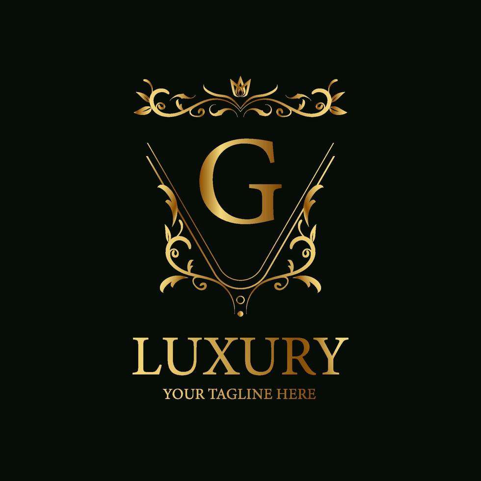 Letter G luxury ornament or floral frame logo template design. vector