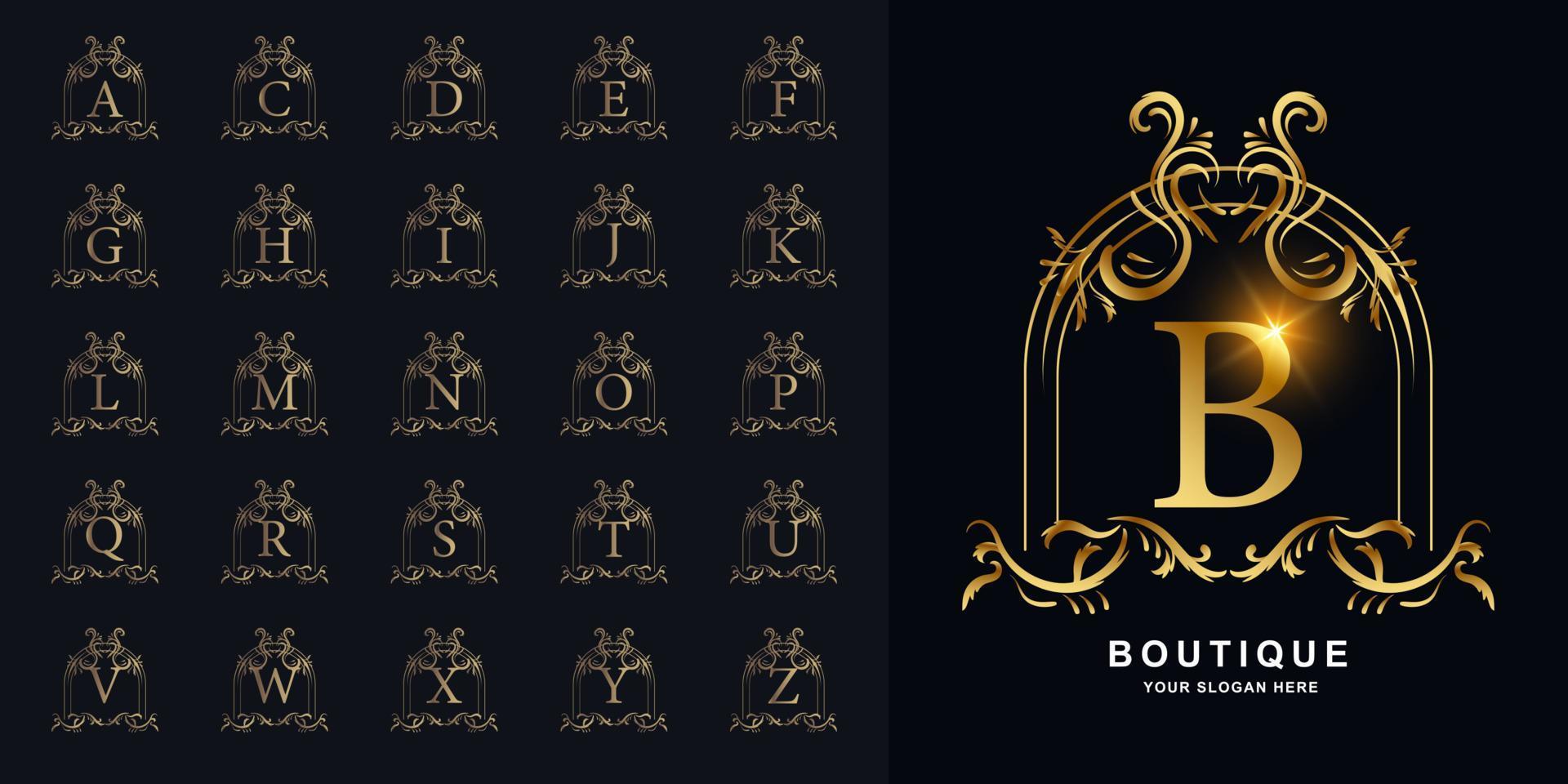 Collection initial alphabet with luxury ornament floral frame vector