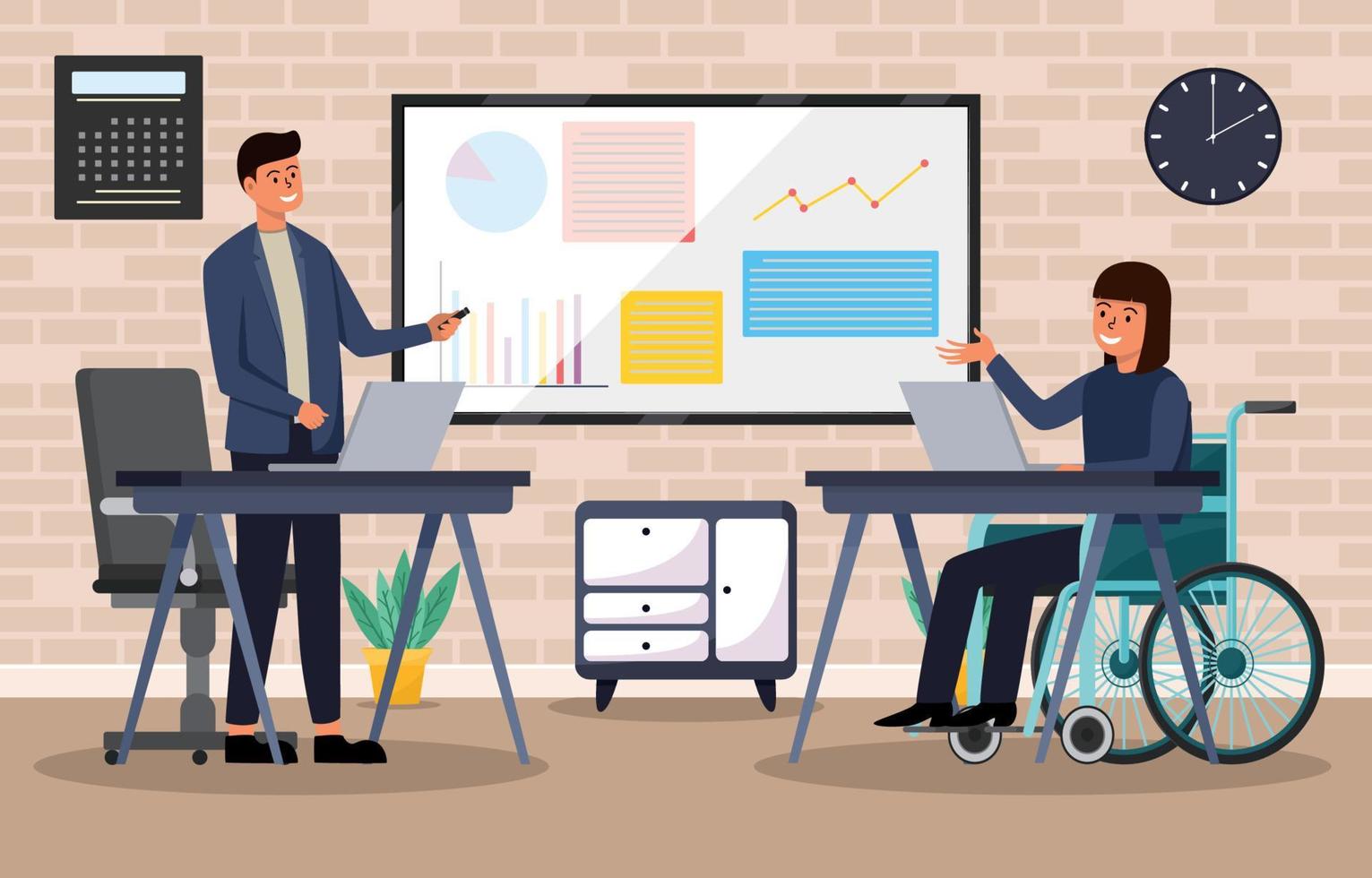 Inclusive Workspace where Business Man and Woman Doing Meeting vector