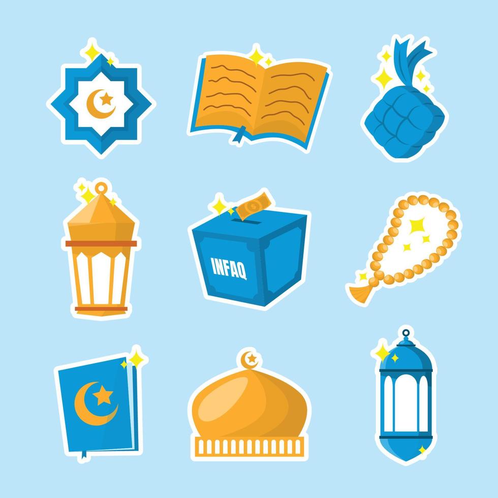 diseño de conjunto de pegatinas de elementos ramadhan vector