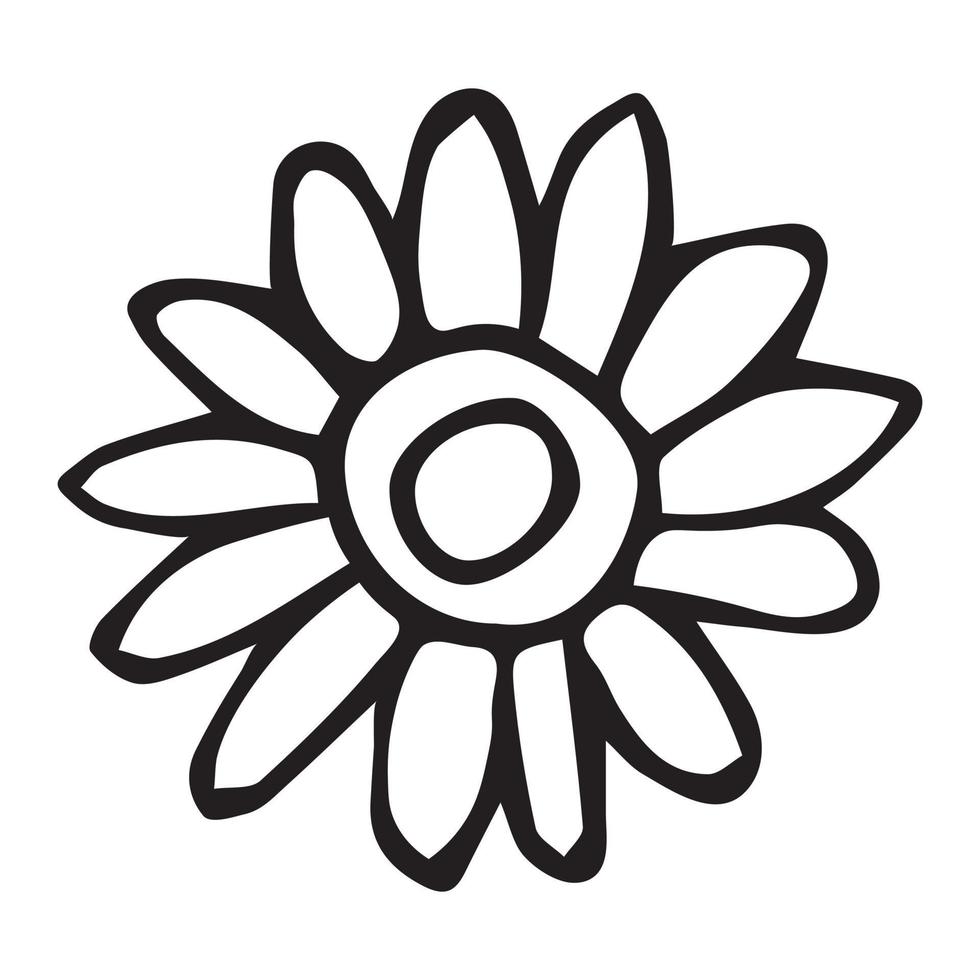 Simple vector flower doodle. Hand drawn outline icon. Floral illustration isolated on white background.