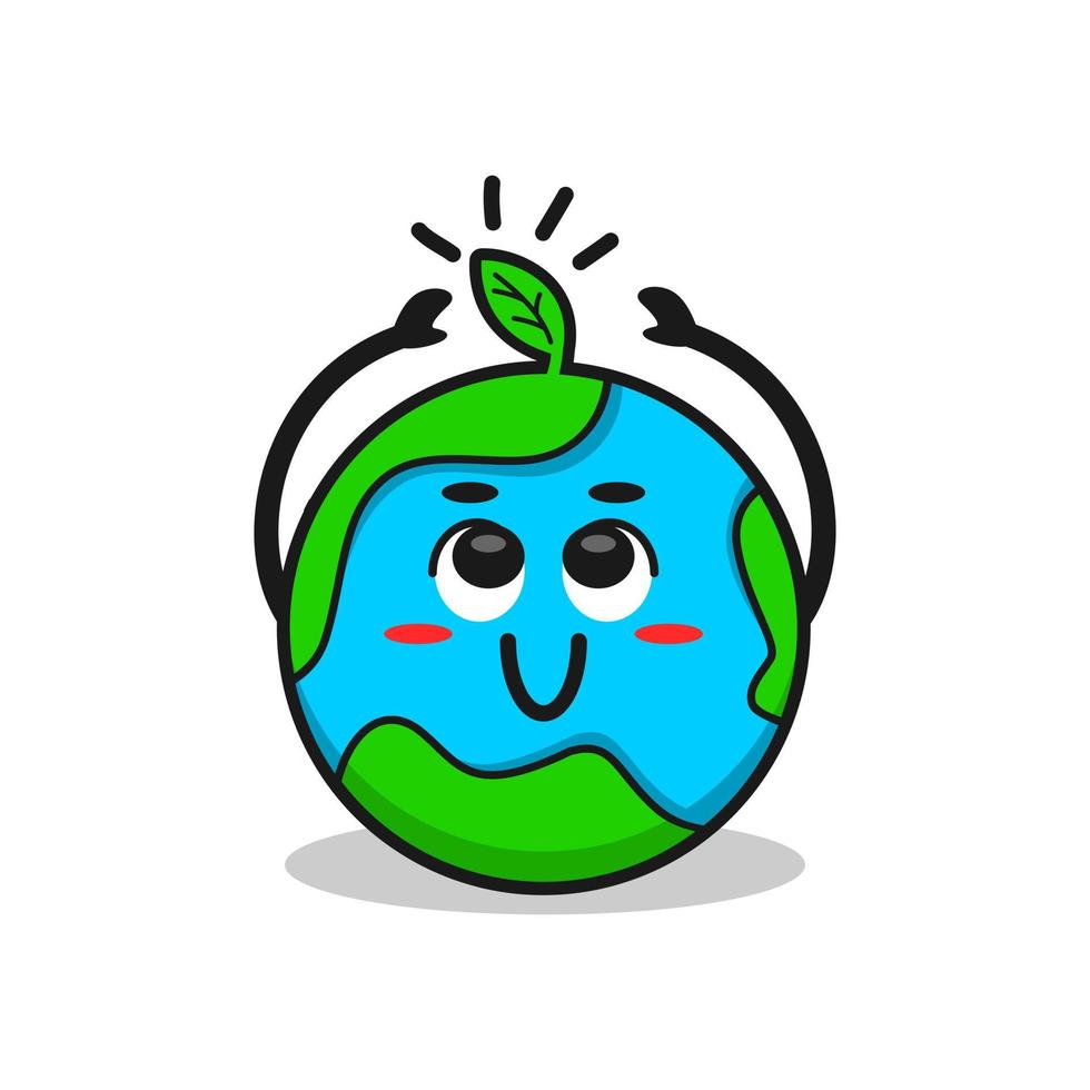 happy cute earth with a plant on the top. ecological cartoon vector illustration.