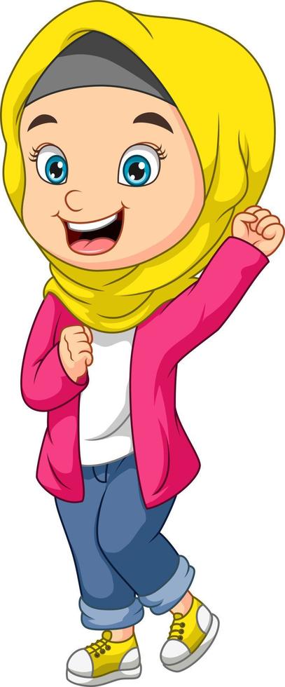 Happy muslim girl cartoon on white background vector