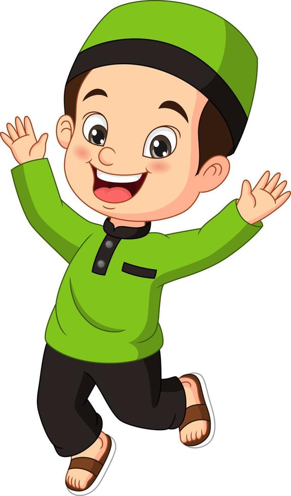 Happy muslim boy cartoon on white background vector