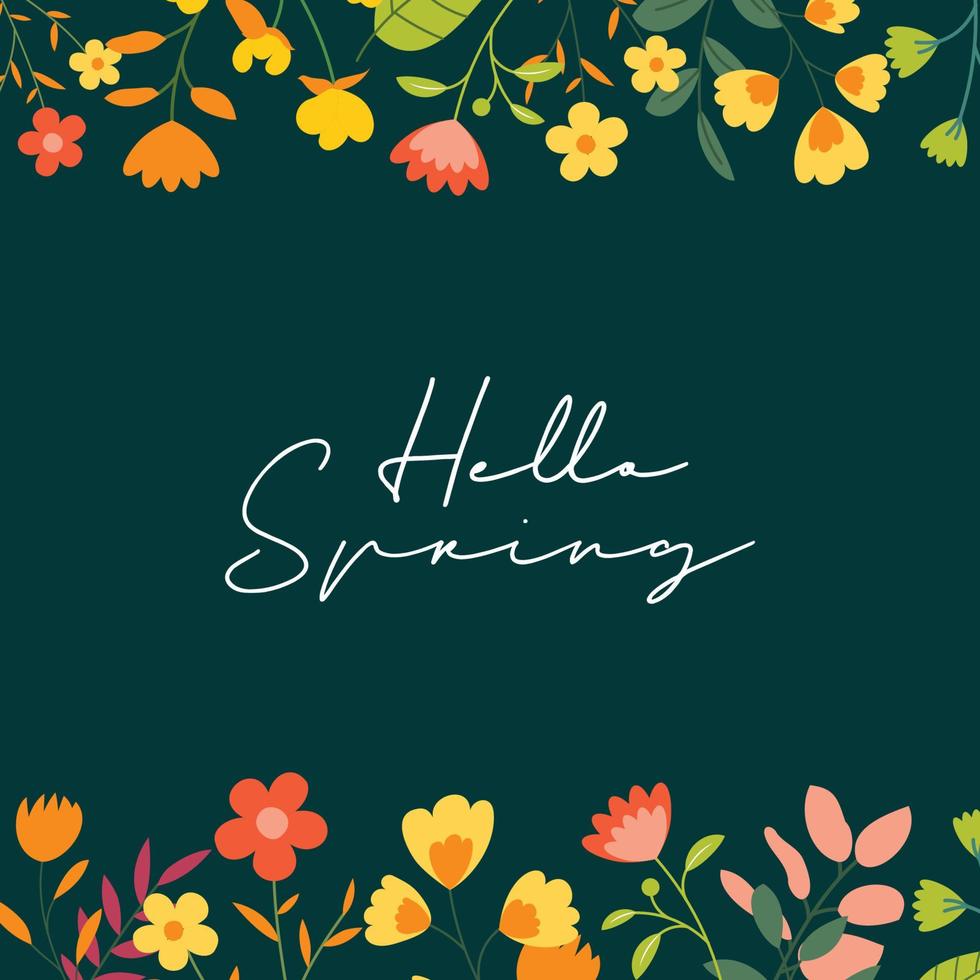 Hello spring banner background template with colorful flower.Can be use social media card, voucher, wallpaper,flyers, invitation, posters, brochure. vector