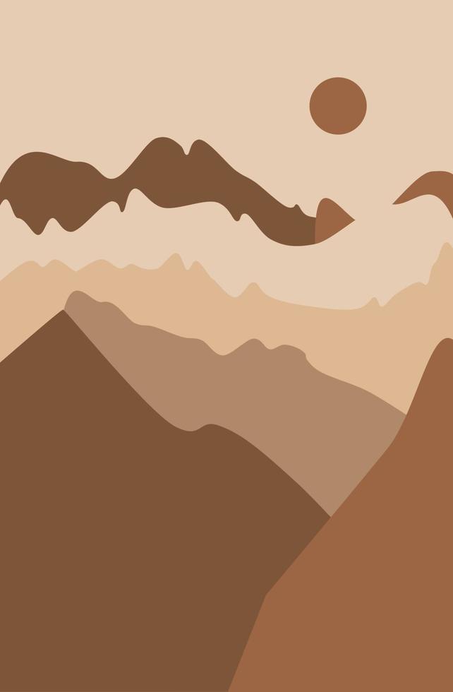 carteles de paisajes abstractos. diseño plano de fondo moderno, decoración de pared minimalista de montañas boho contemporáneas. vector