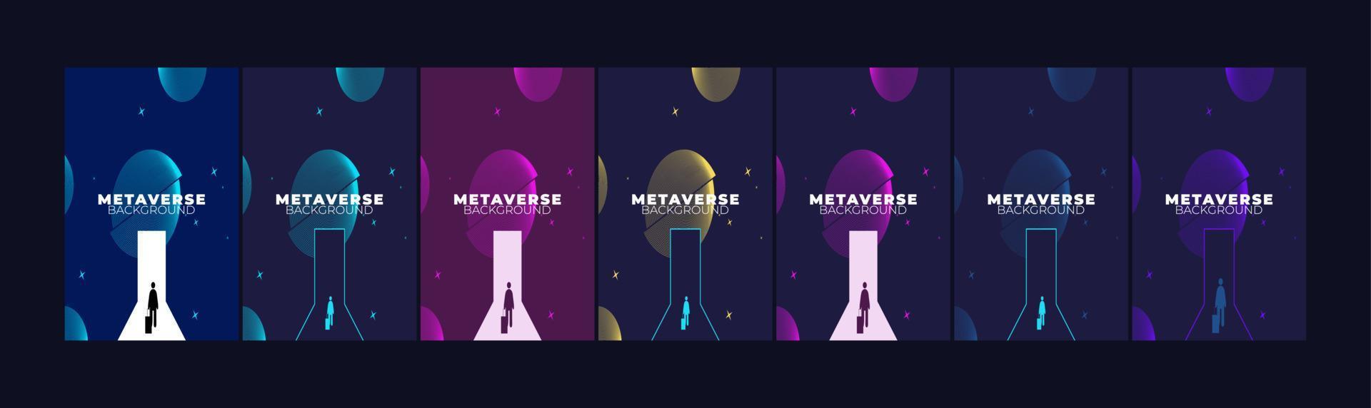 Set of Businessman Start and Steps into Future Door. Moving Forward to New Technology, Blockchain and the Next Layer of the Internet Concepts. Futuristic Tone vector