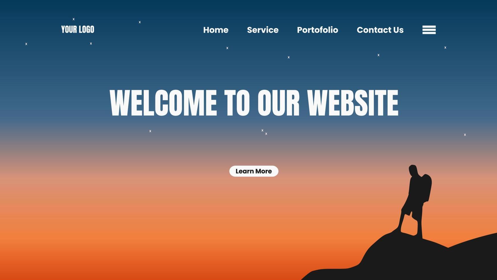Landing page template. sunset background. Banner, site, poster template with place for your text. vector