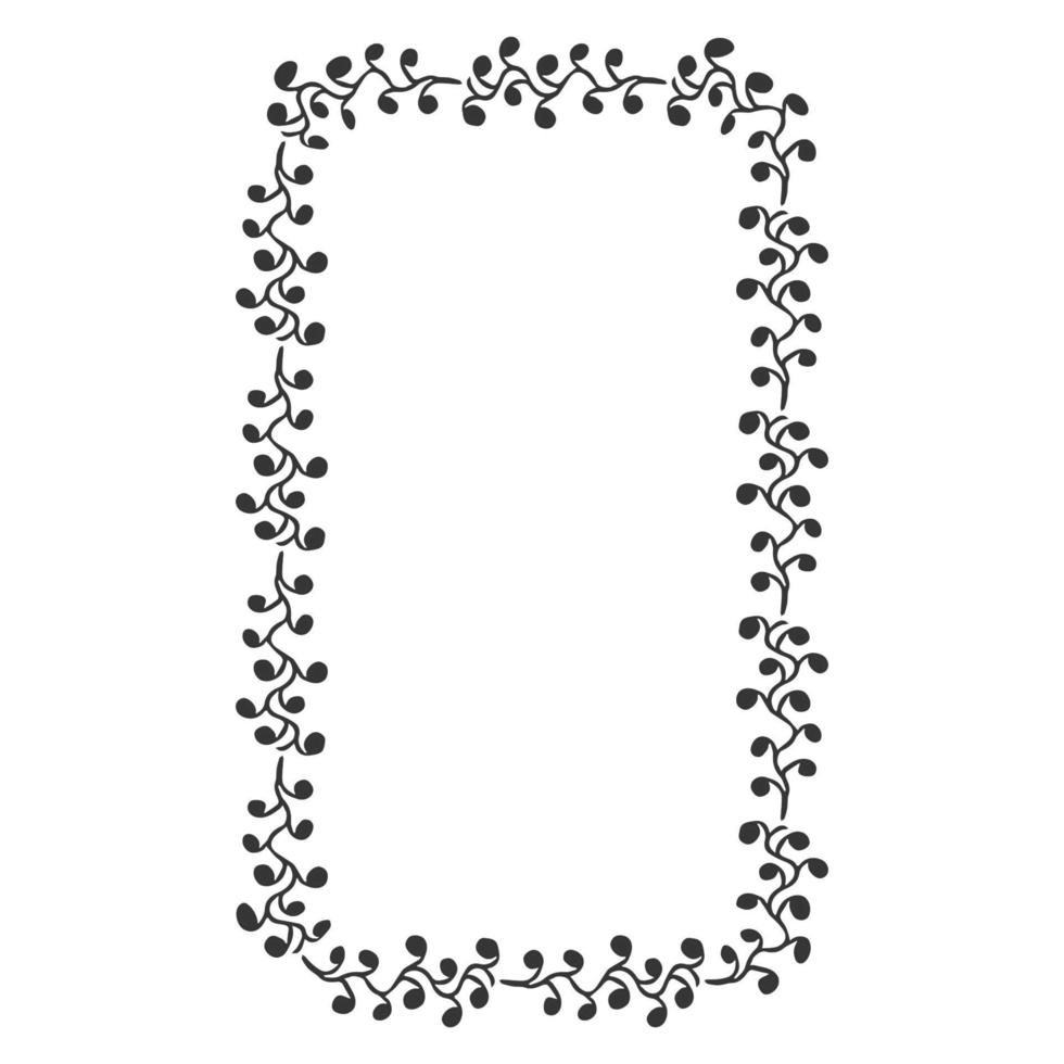 marco floral elegante, silueta de borde en estilo de garabato dibujado a mano aislado sobre fondo blanco. decoración de coronas, delicadas imágenes prediseñadas. ilustración vectorial vector