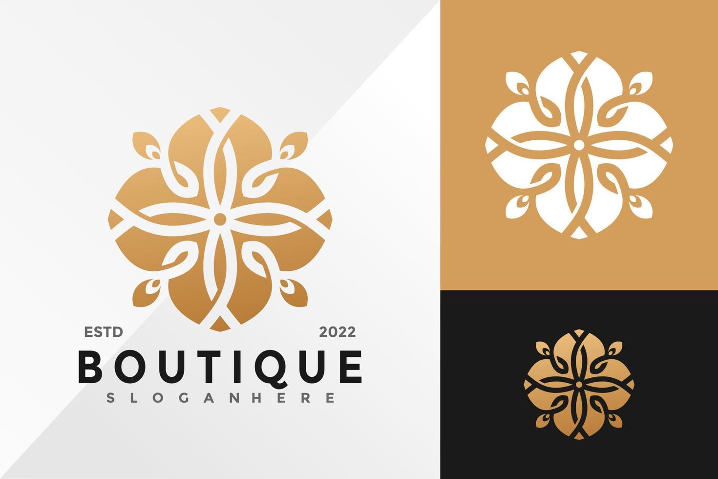 Golden Boutique Flower Logo Design Vector illustration template