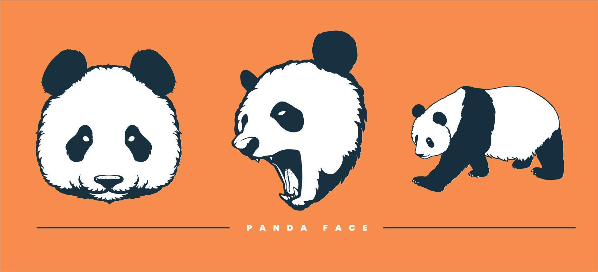 panda face set hand drawn vector