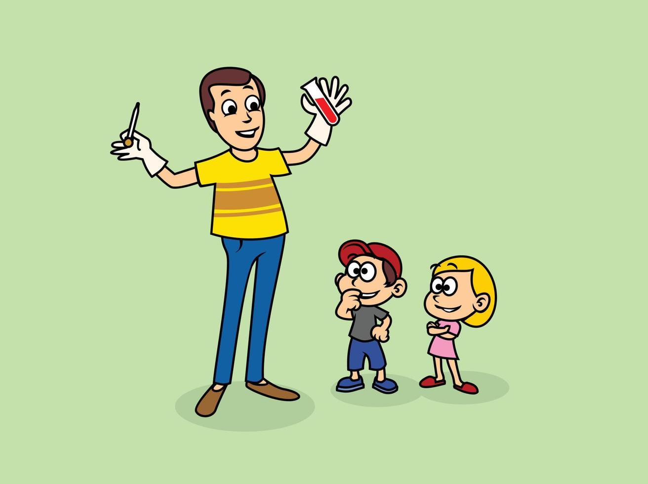 science experiment a man with kids vector