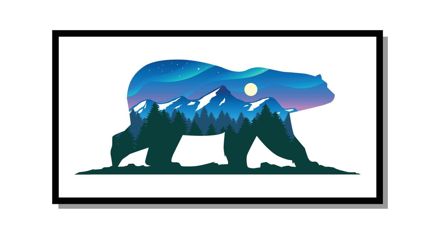 bear and mountain illustration for wall design vector