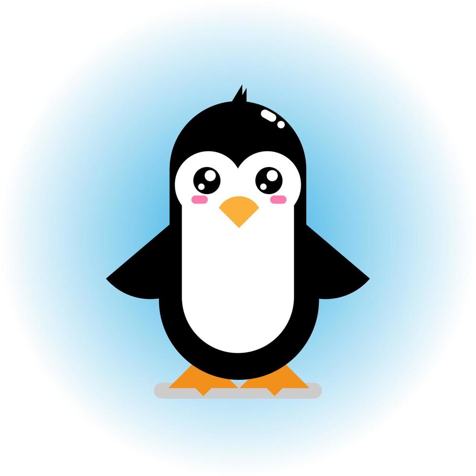 linda mascota de pingüino con un fondo azul degradado vector