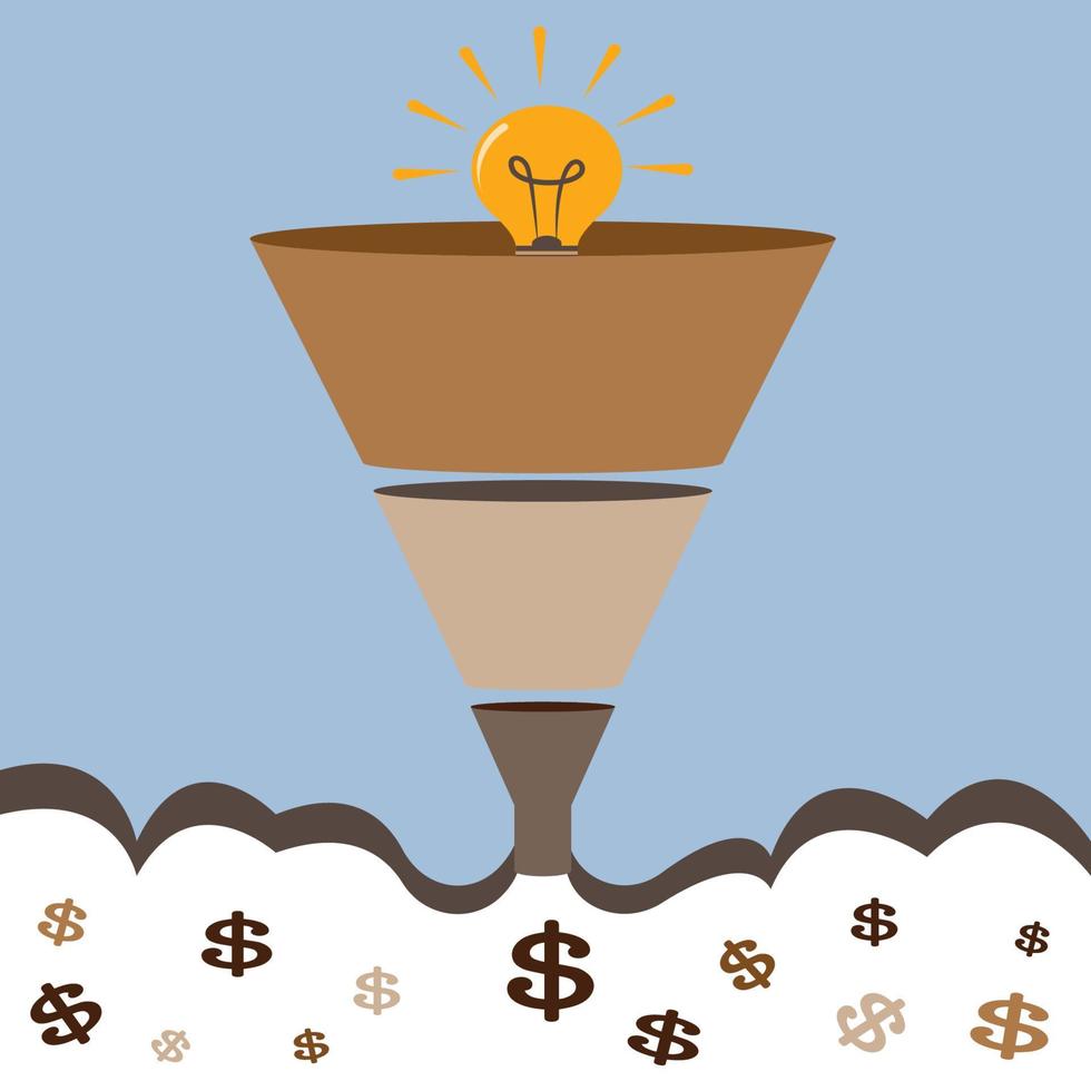Funnel of ideas on how to increase profits through innovation vector
