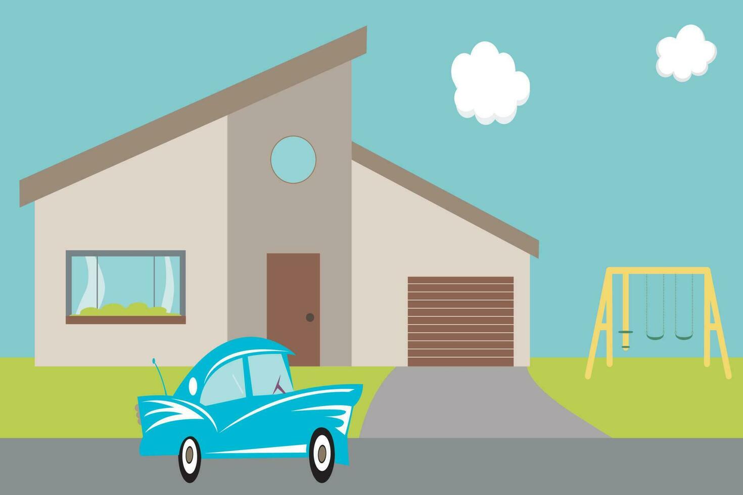1960s themed american suburban home vector