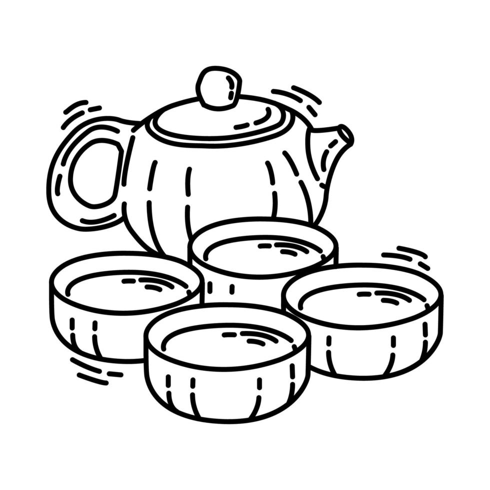 Tea Set Icon. Doodle Hand Drawn or Outline Icon Style. vector