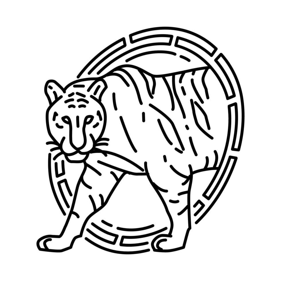 Tiger Symbol Icon. Doodle Hand Drawn or Outline Icon Style. vector