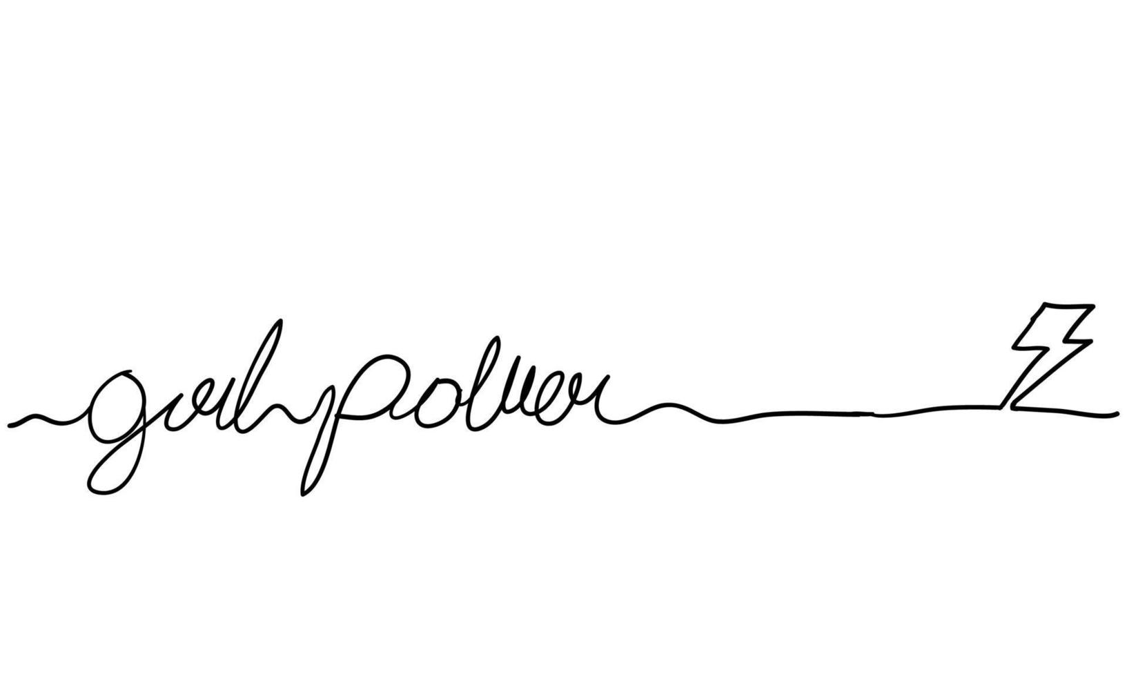 girl power word with continuous thin line art style hand drawn doodle vector