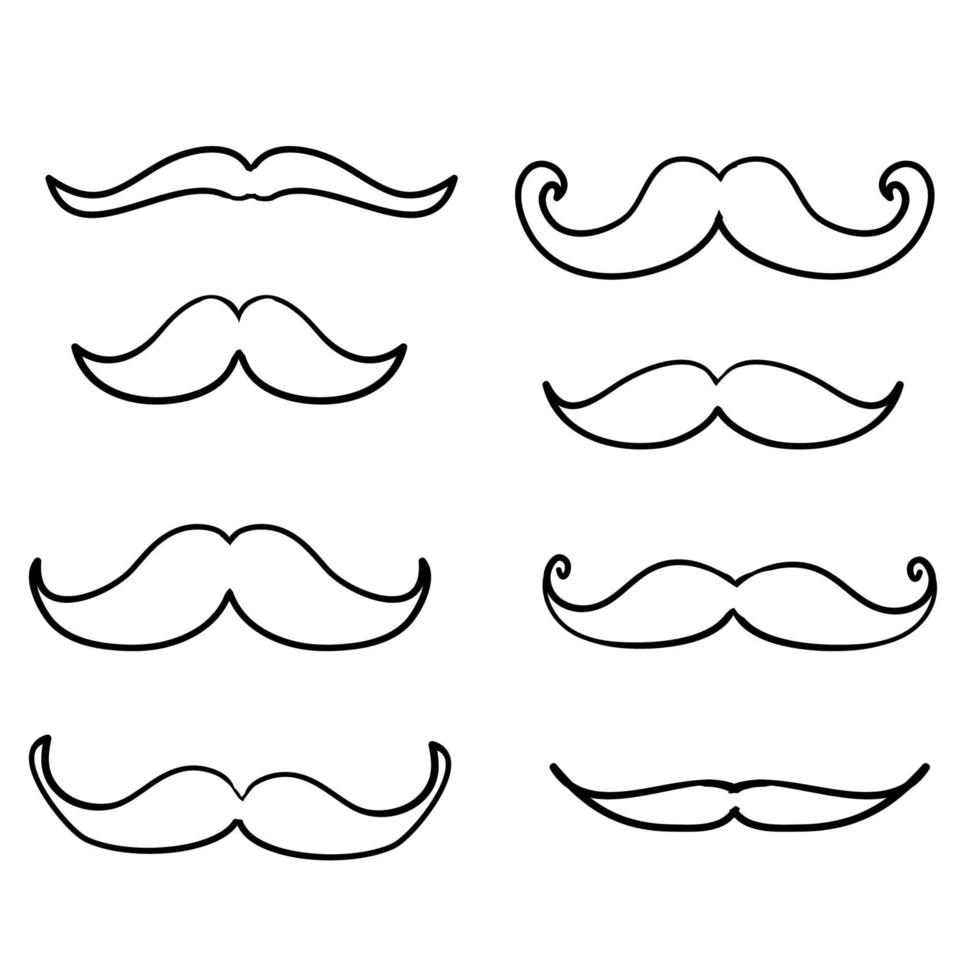 set of italian curly mustache handdrawn doodle style vector