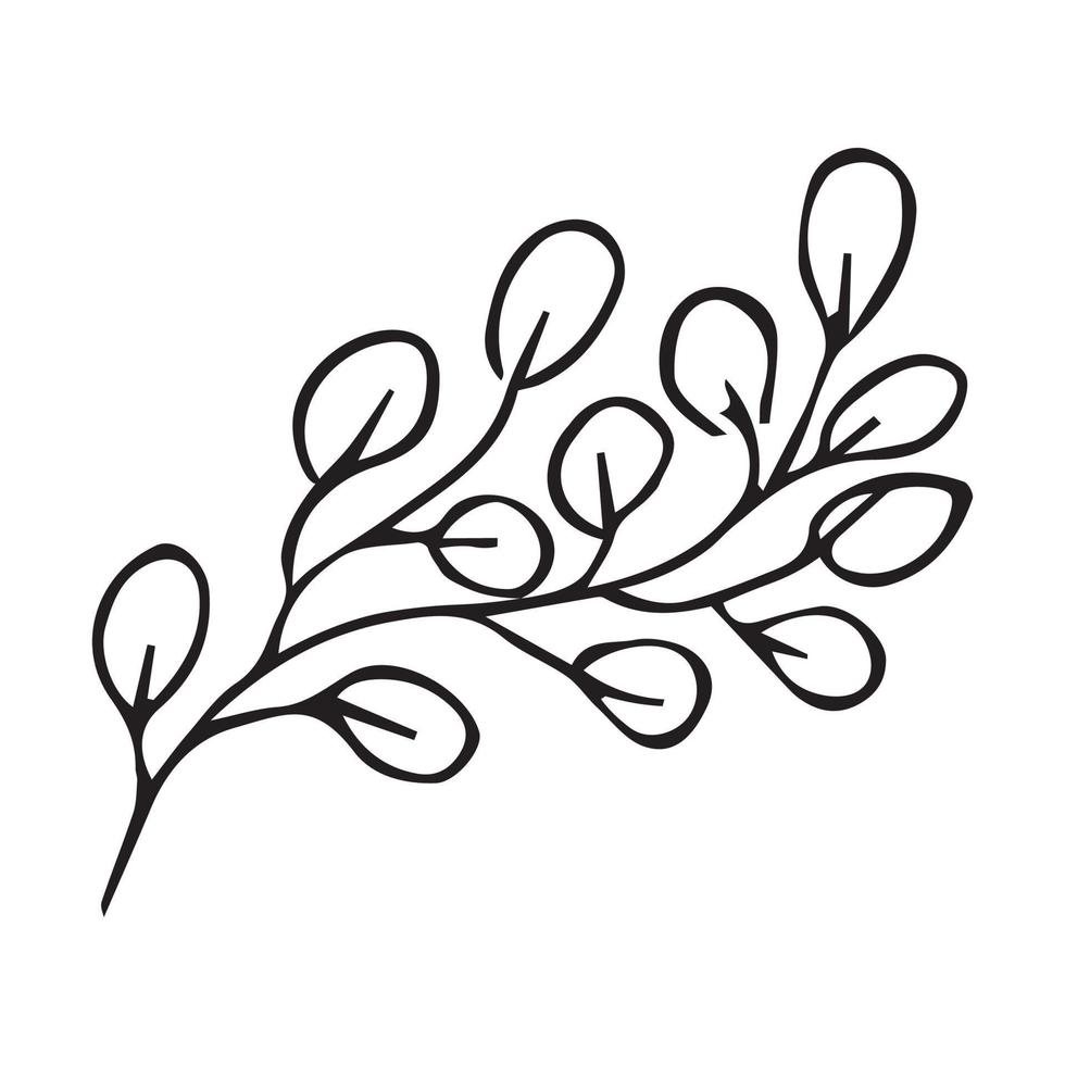 Hand drawn vector tree branch. Black herb silhouette isolated on white background. Botanical illustration for print, web, design, decor, logo.