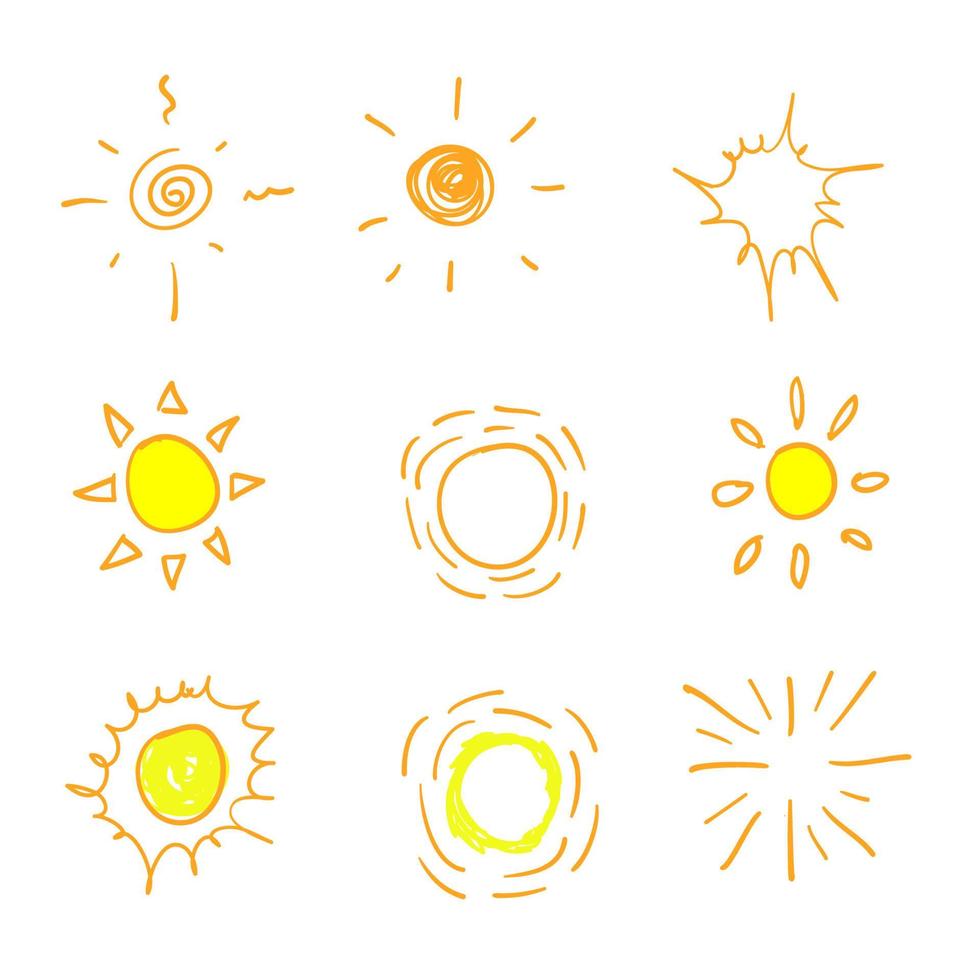 doodle sun illustration vector isolated on white background