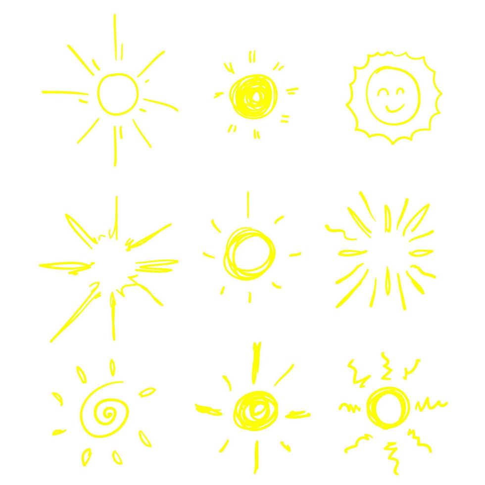 garabato, sol, ilustración, vector, aislado, blanco, plano de fondo vector