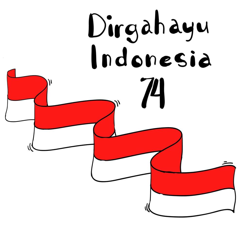 indonesian independence day celebration with flag and hand lettering means happy independence day celebration in doodle style vector