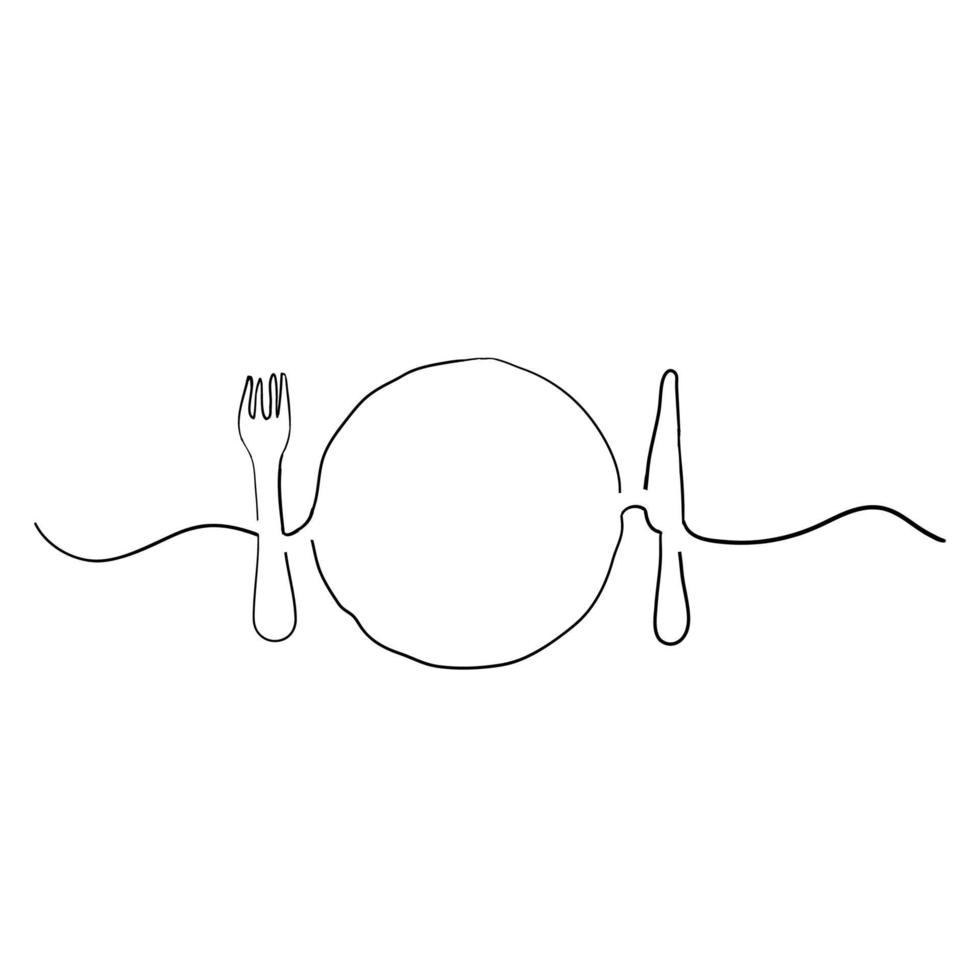 plate, knife and fork Vector illustration handdrawn doodle style