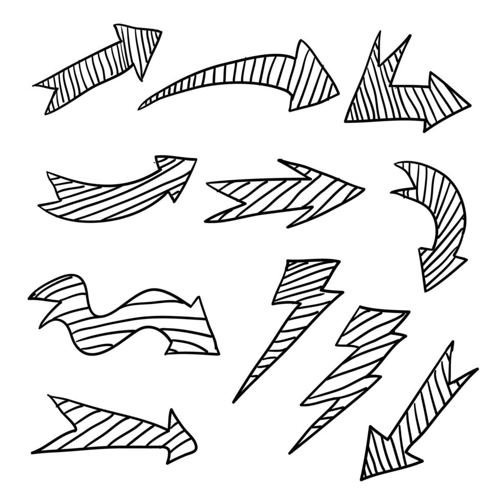 doodle arrow collection hand drawn cartoon style vector