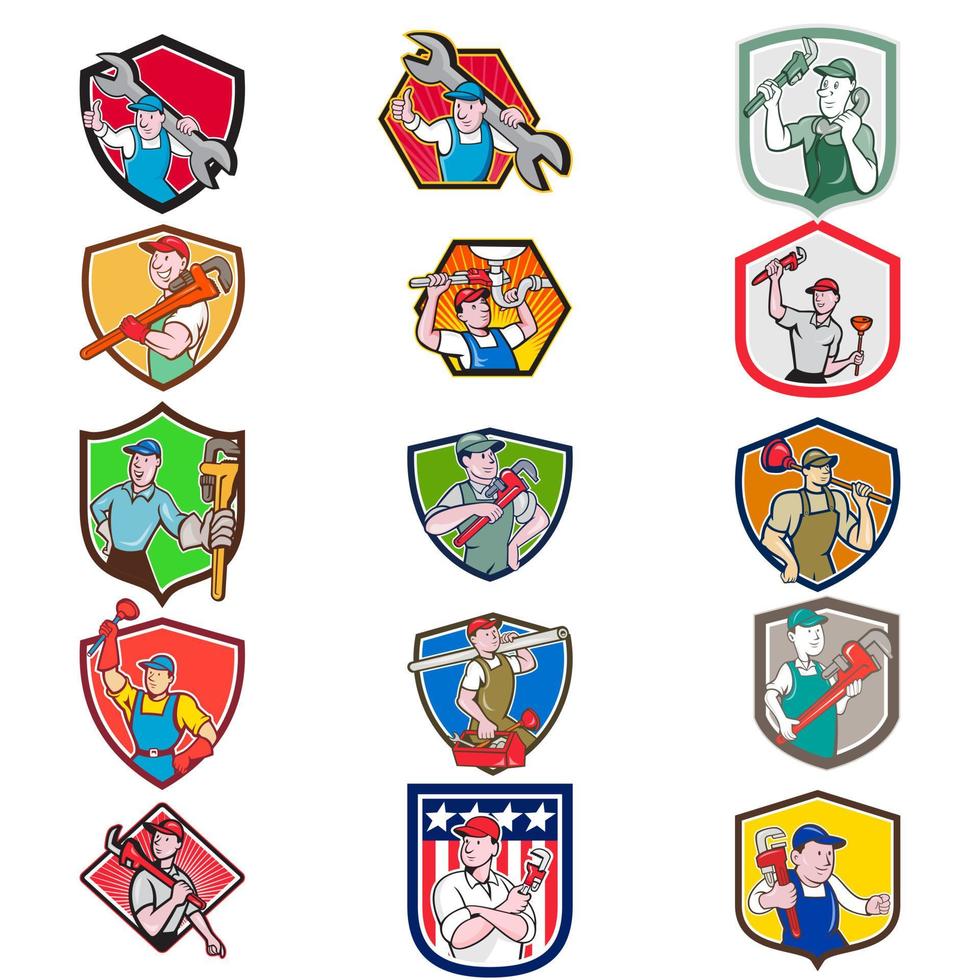 Plumber Mascot Cartoon Set vector