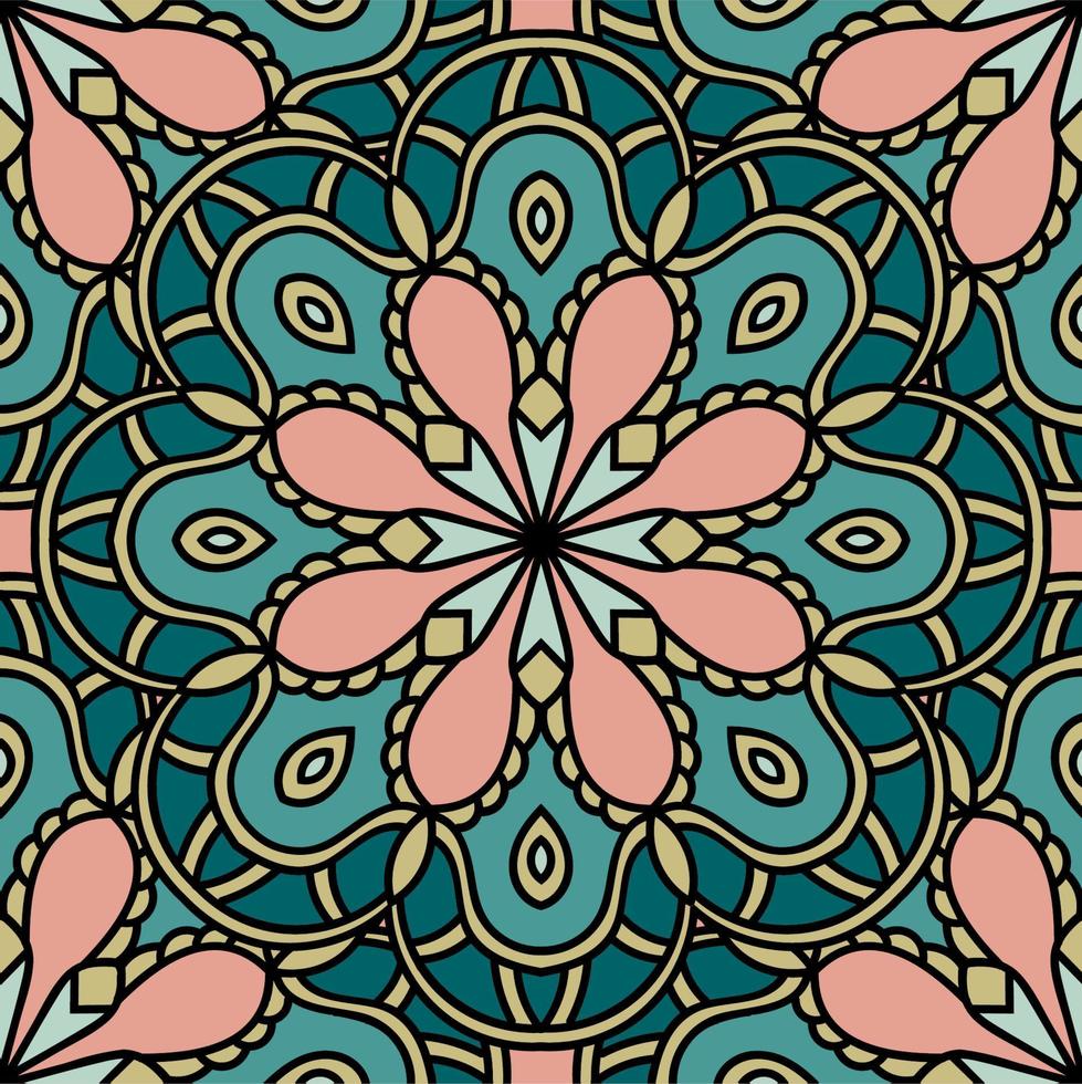 Abstract seamless pattern with mandala flower. Mosaic, tile. Floral background. vector