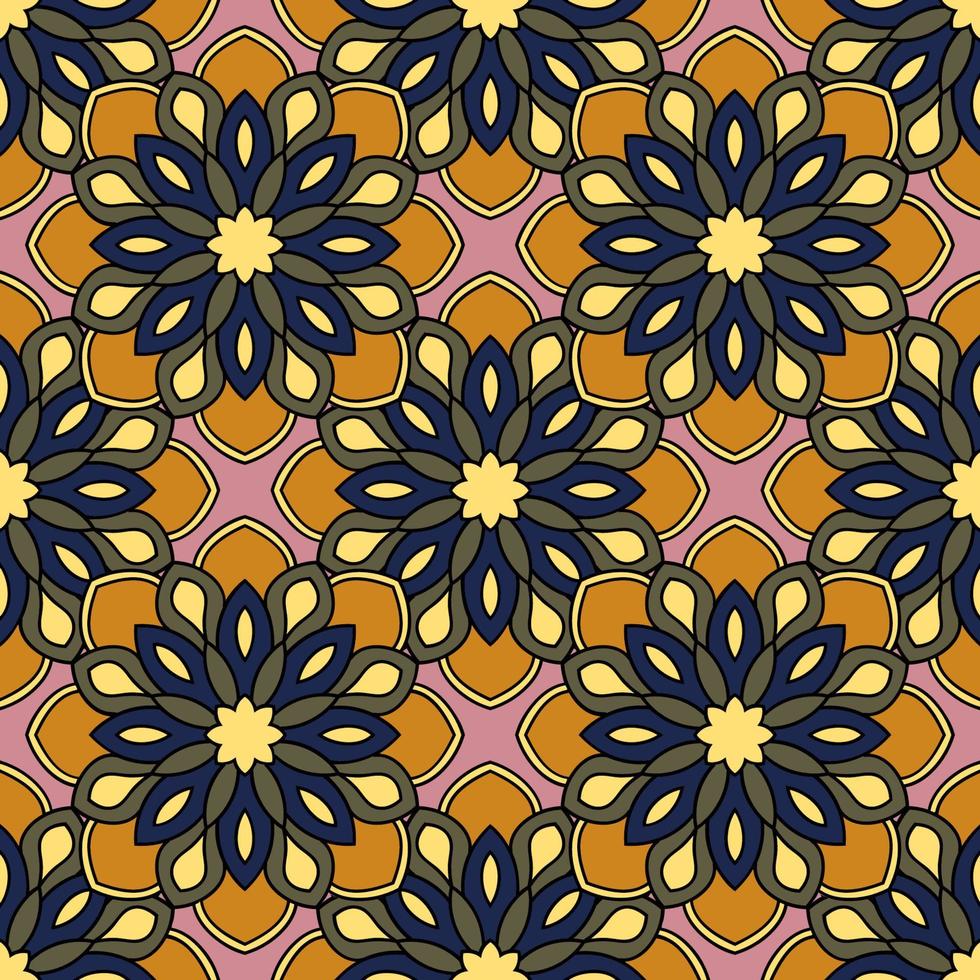 Abstract seamless pattern with mandala flower. Mosaic, tile. Floral background. vector