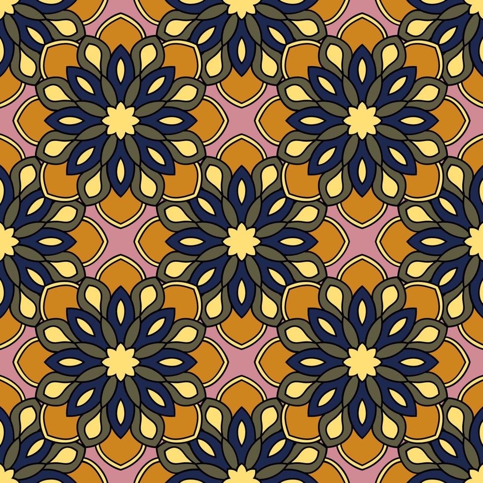 Resumen de patrones sin fisuras con flor de mandala. mosaico, azulejo. fondo floral. vector