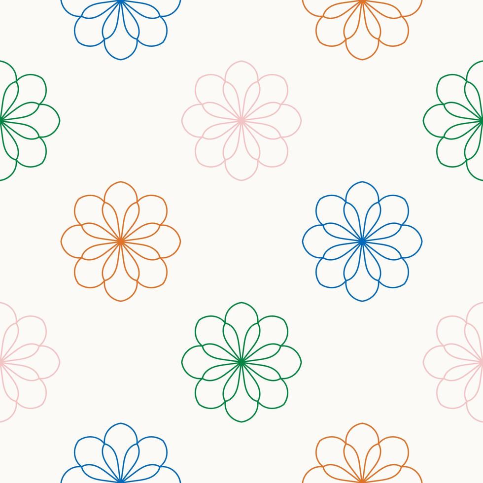 Resumen de patrones sin fisuras con flor de mandala. mosaico, azulejo, lunares. fondo floral. vector