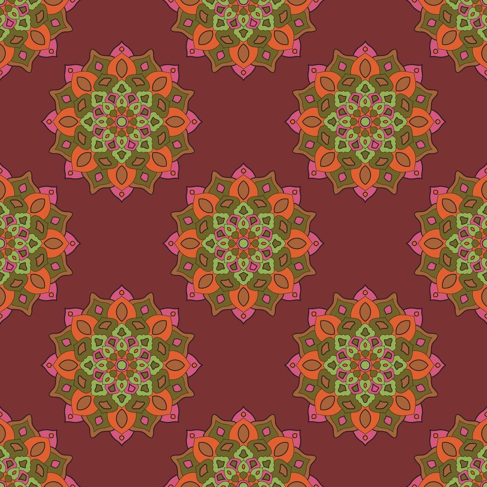 Abstract seamless pattern with mandala flower. Mosaic, tile, polka dot. Floral background. vector