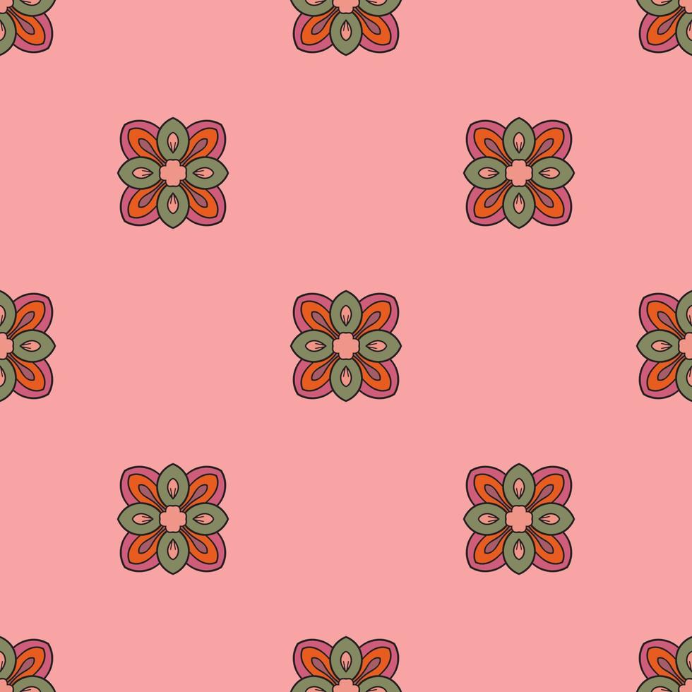 Abstract seamless pattern with mandala flower. Mosaic, tile, polka dot. Floral background. vector