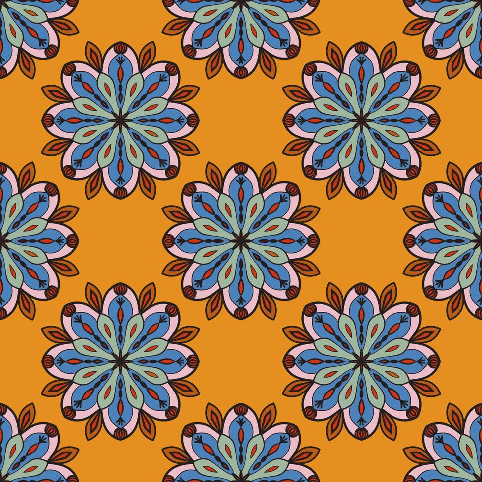 Abstract seamless pattern with mandala flower. Mosaic, tile, polka dot. Floral background. vector