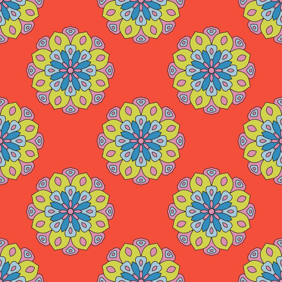 Abstract seamless pattern with mandala flower. Mosaic, tile, polka dot. Floral background. vector
