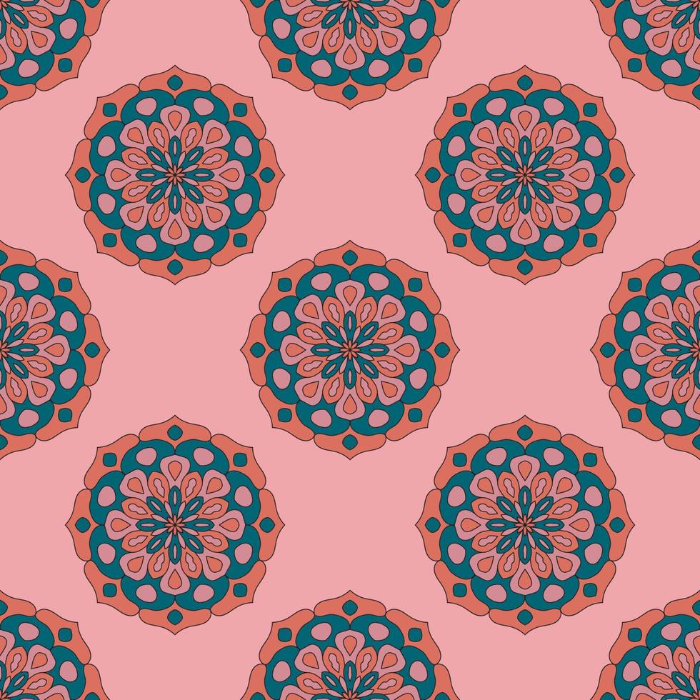 Abstract seamless pattern with mandala flower. Mosaic, tile, polka dot. Floral background. vector