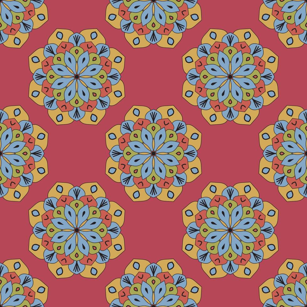 Abstract seamless pattern with mandala flower. Mosaic, tile, polka dot. Floral background. vector