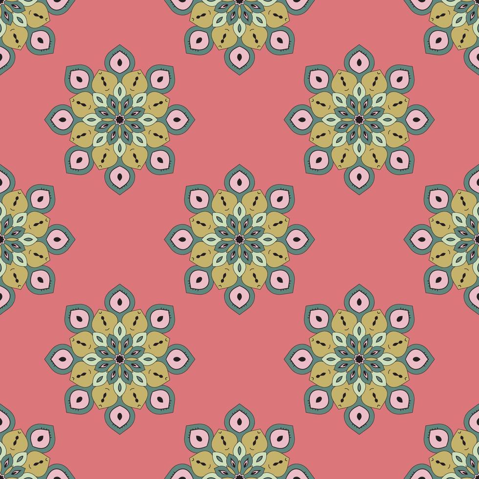 Abstract seamless pattern with mandala flower. Mosaic, tile, polka dot. Floral background. vector