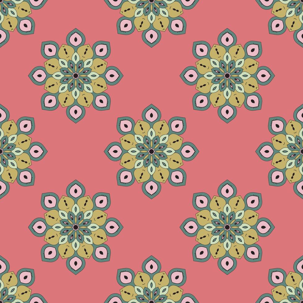 Abstract seamless pattern with mandala flower. Mosaic, tile, polka dot. Floral background. vector