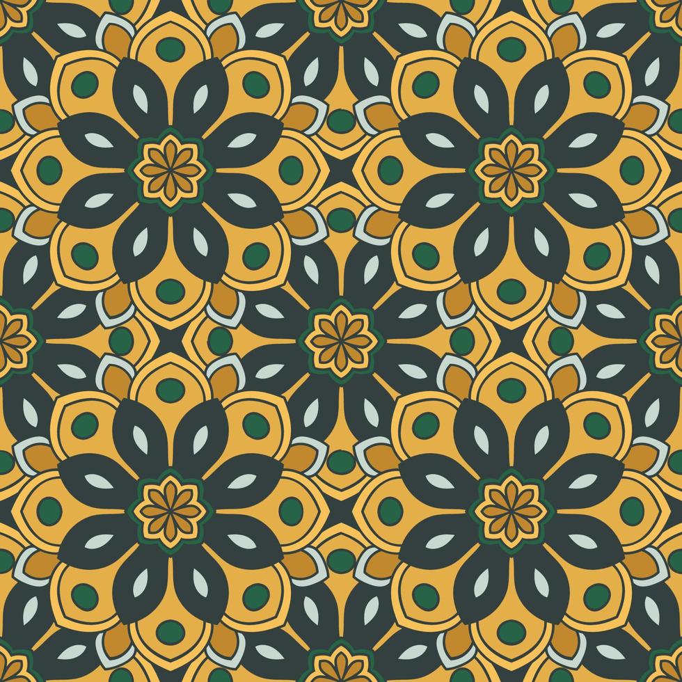 Abstract seamless pattern with mandala flower. Mosaic, tile. Floral background. vector
