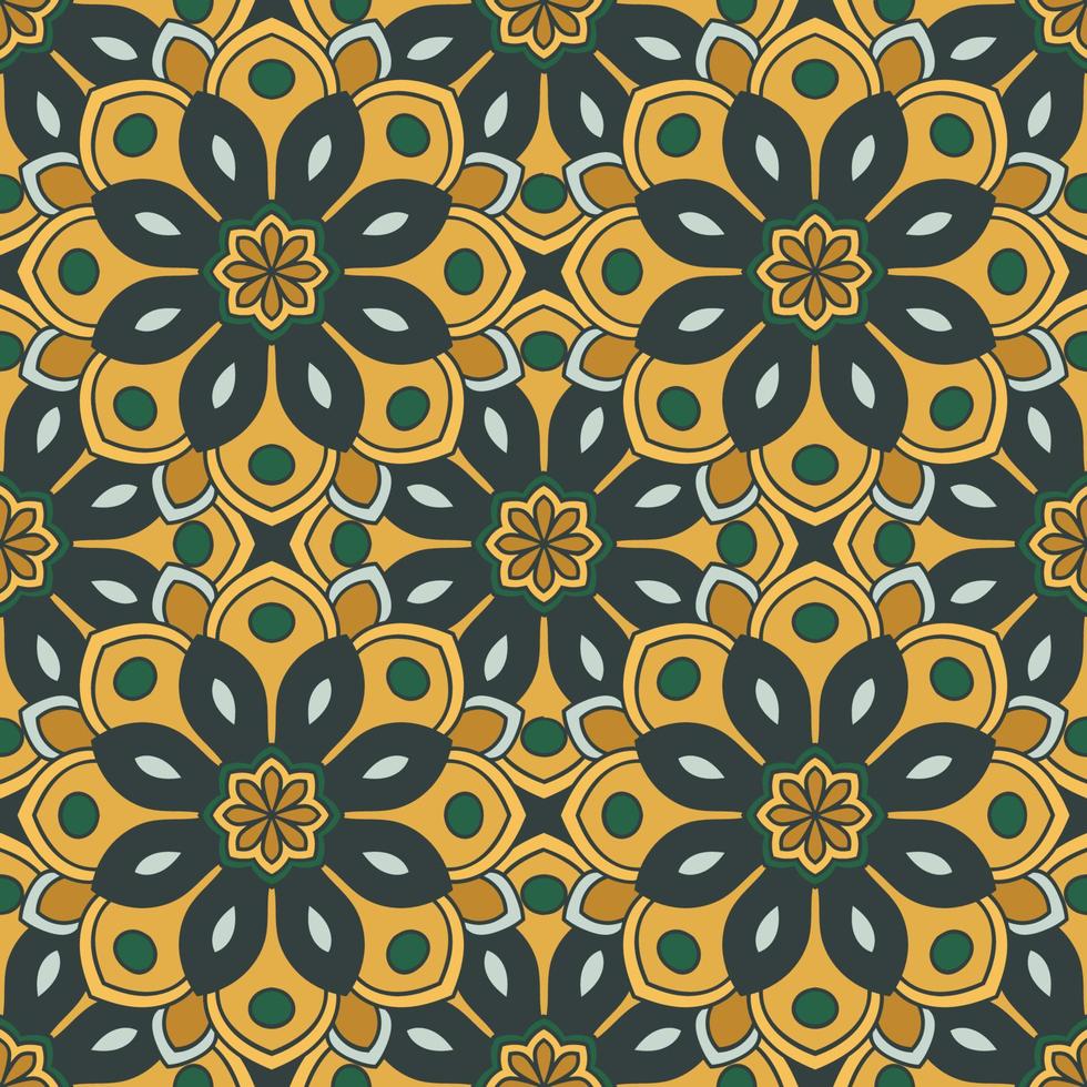 Resumen de patrones sin fisuras con flor de mandala. mosaico, azulejo. fondo floral. vector