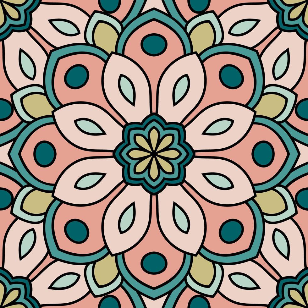 Abstract seamless pattern with mandala flower. Mosaic, tile. Floral background. vector