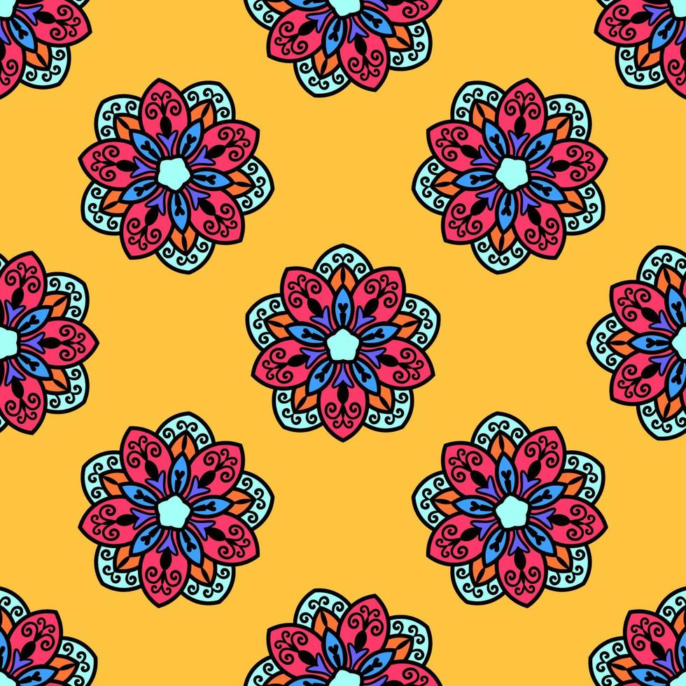 Abstract seamless pattern with mandala flower. Mosaic, tile, polka dot. Floral background. vector