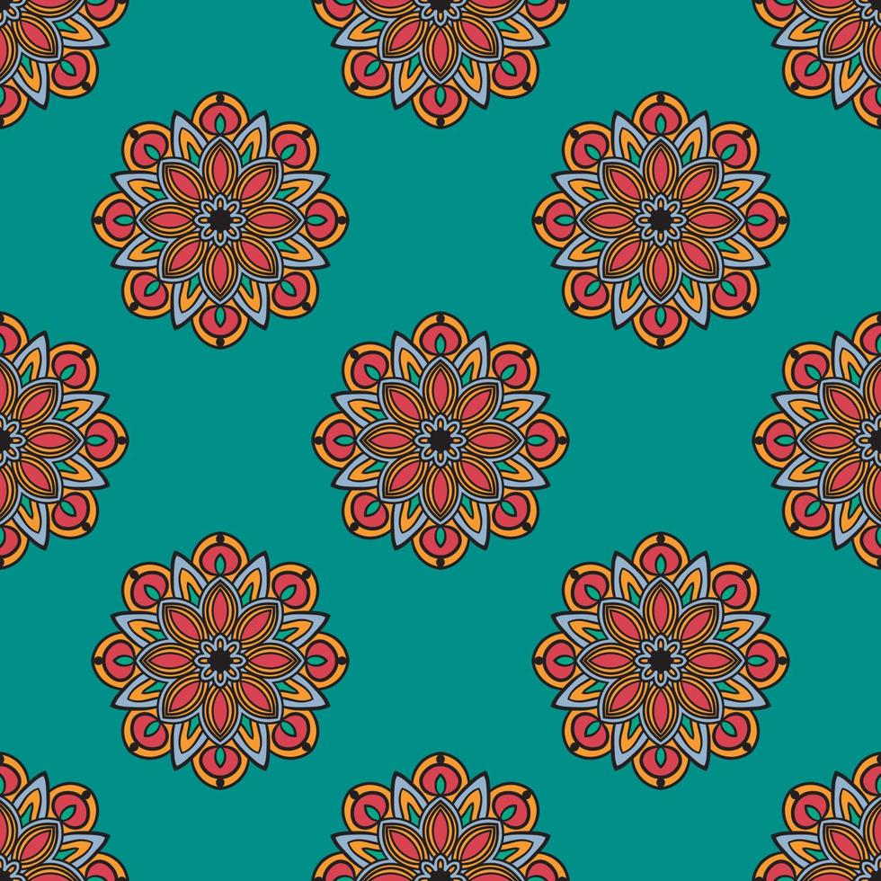 Resumen de patrones sin fisuras con flor de mandala. mosaico, azulejo. fondo floral. vector